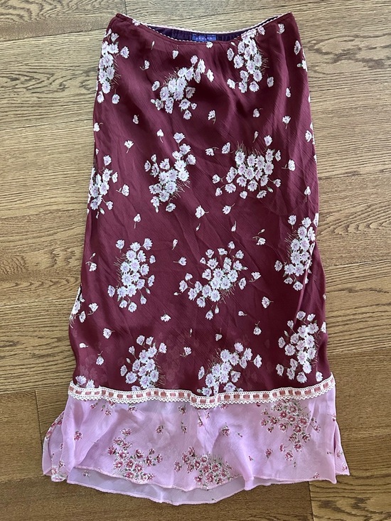 Sandro Dresses & Skirts - Vintage Sandro Burgundy Floral Midi Slip Skirt with Pink Accents